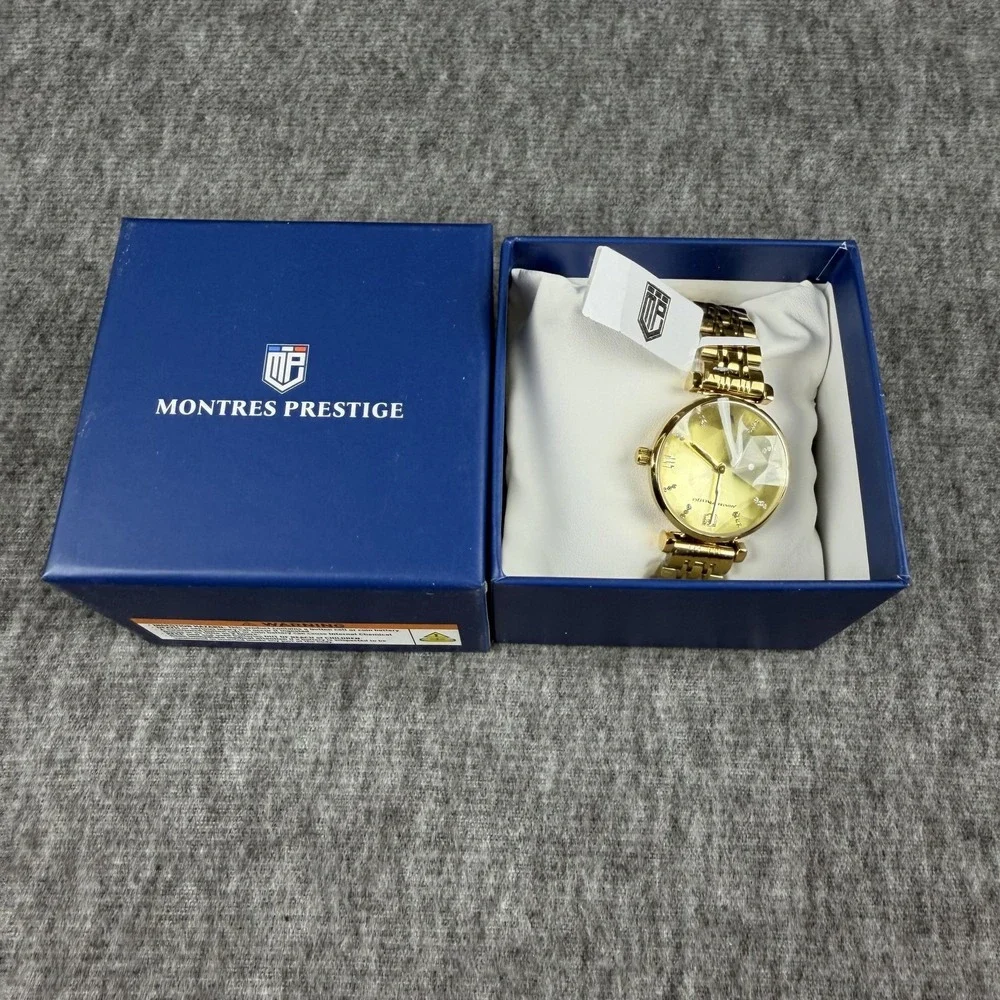 Montres Prestige Womens Watch MPW-0017 Gold Dial Gold Bracelet Dress Date 30M